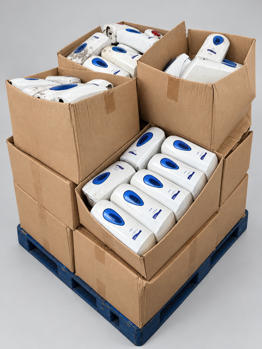 Used mixed washroom dispenser pallet – studio illustration