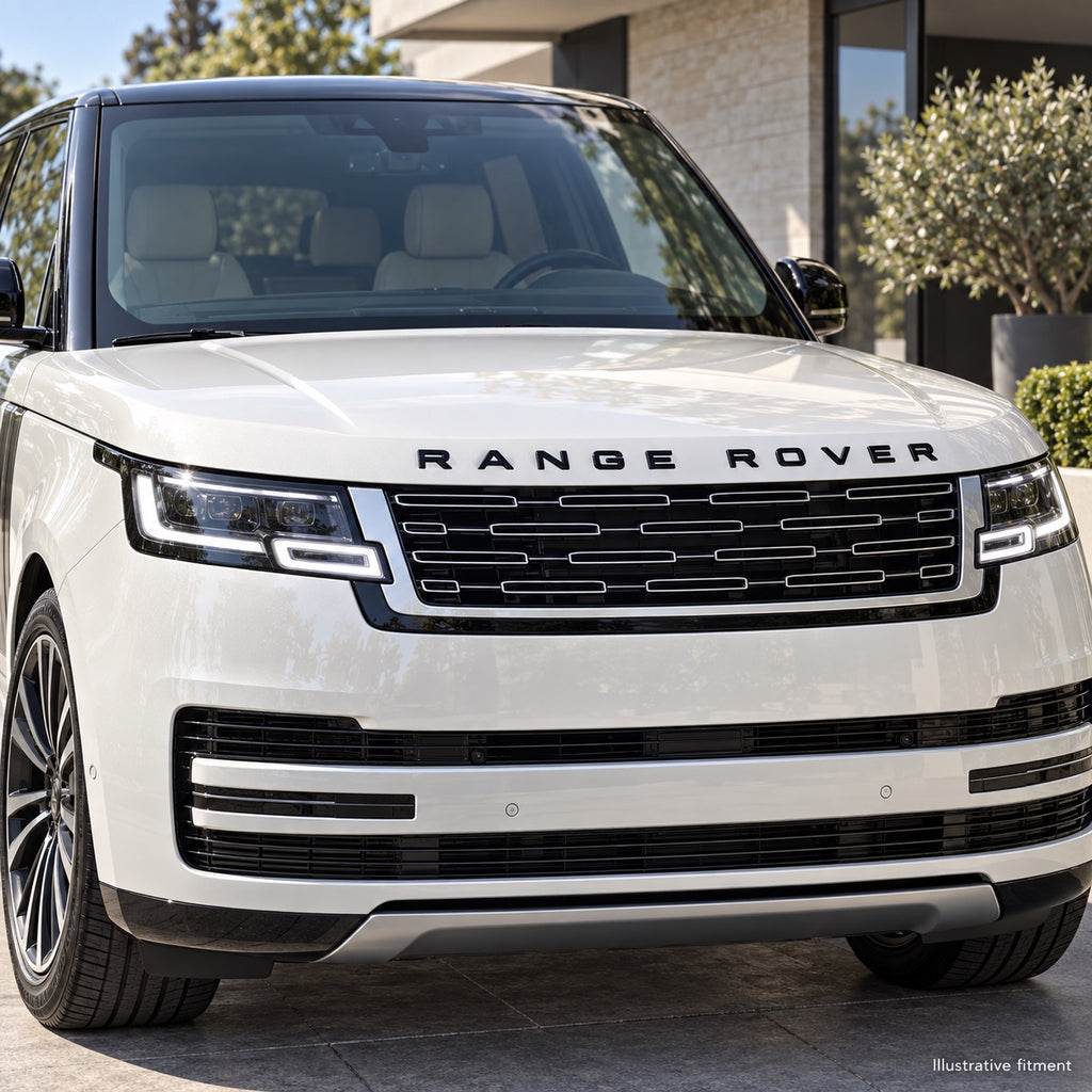 Illustrative front fitment of black Range Rover lettering