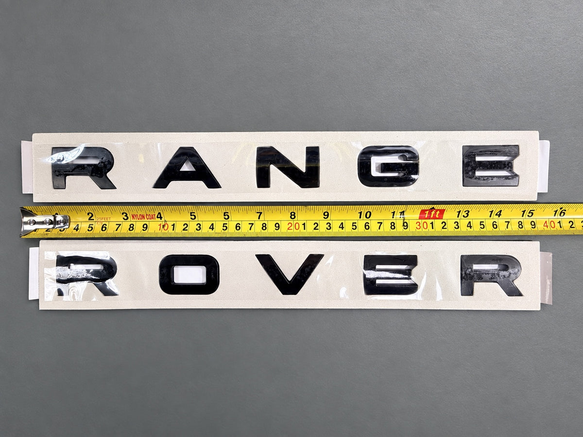 Gloss black aftermarket Range Rover lettering set on fitting stencil