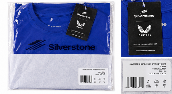 Castore Silverstone Junior T-Shirt – Royal Blue – 146cm – garment and label photographs