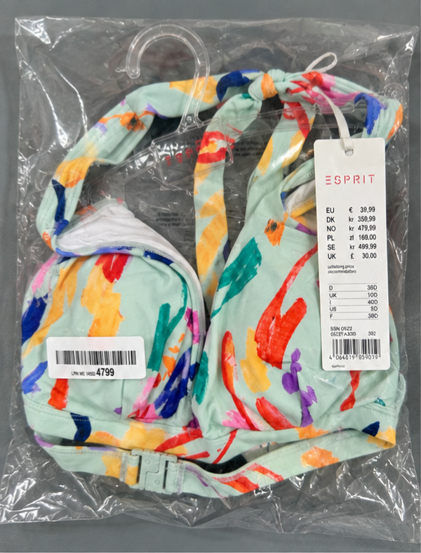 Esprit Padded Halterneck Bikini Top – Mint Multi – UK 10D