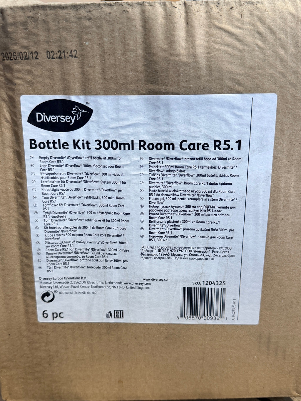 Diversey Bottle Kit 300ml Room Care R5.1 box label – actual stock