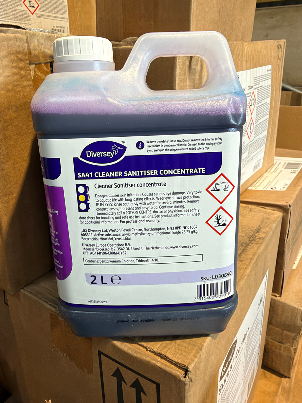 SA41 Cleaner Sanitiser Concentrate 2L bottle, SKU L030840 – actual stock