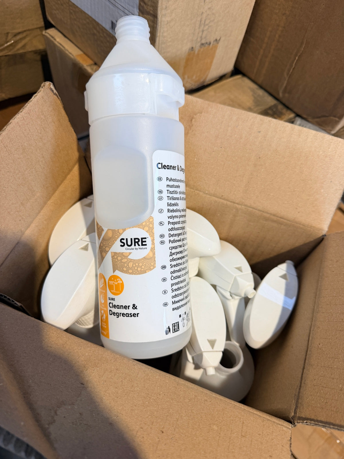 SURE Cleaner & Degreaser 750ml empty refill bottle with foam triggers in box – actual stock