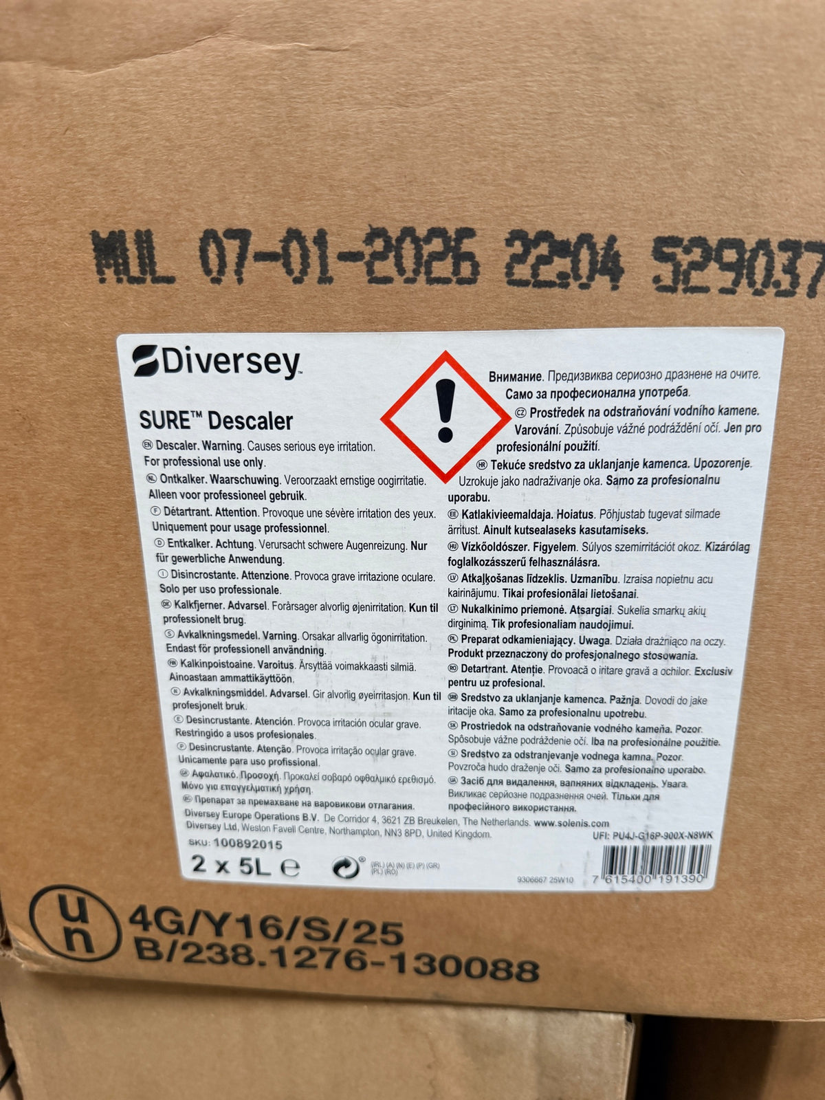 SURE Descaler 2 x 5L case label – actual stock