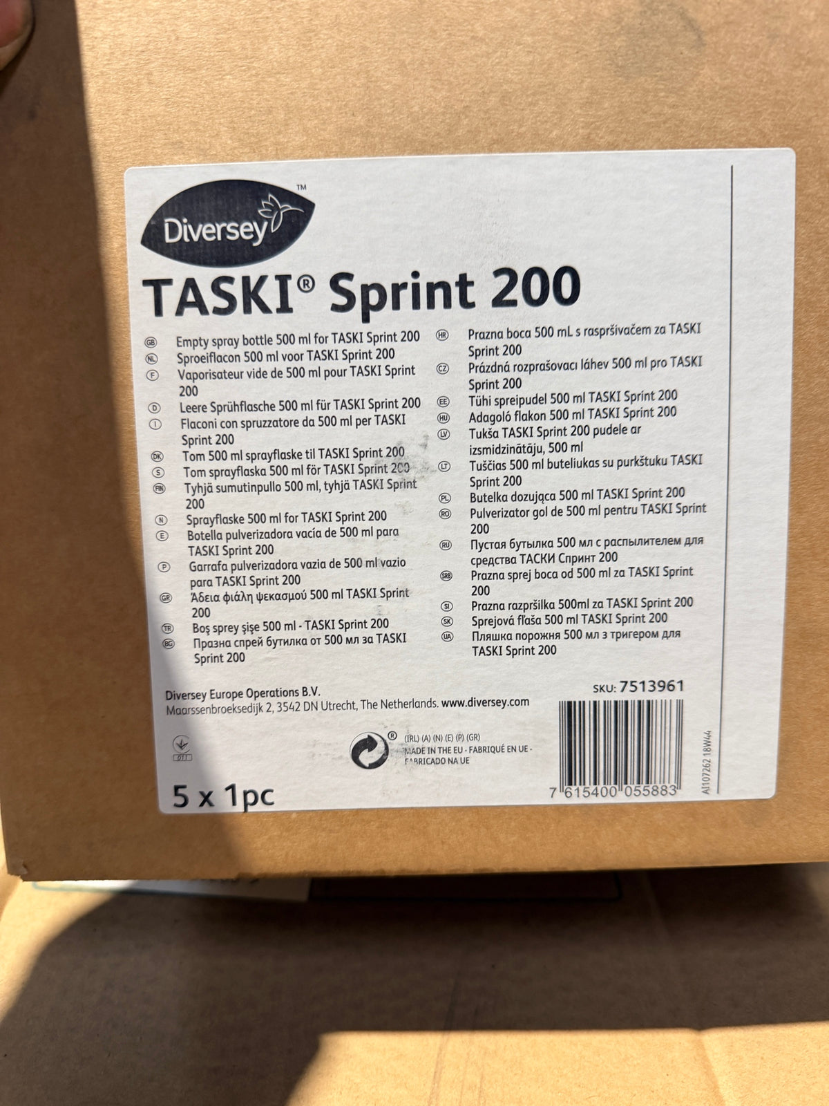 Diversey TASKI Sprint 200 empty 500ml spray bottle box label – 5 x 1pc, code 7513961