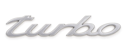 Silver-coloured aftermarket turbo script badge