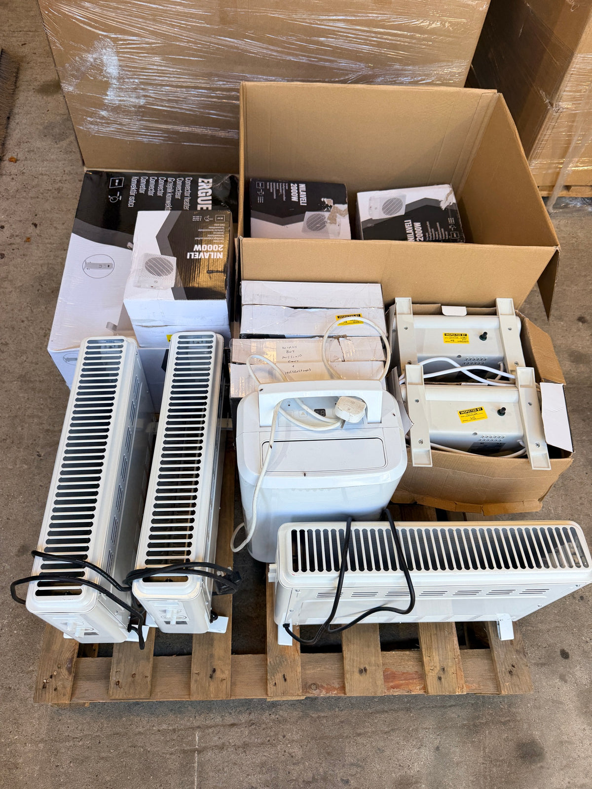 Pallet of used heater customer returns – overview