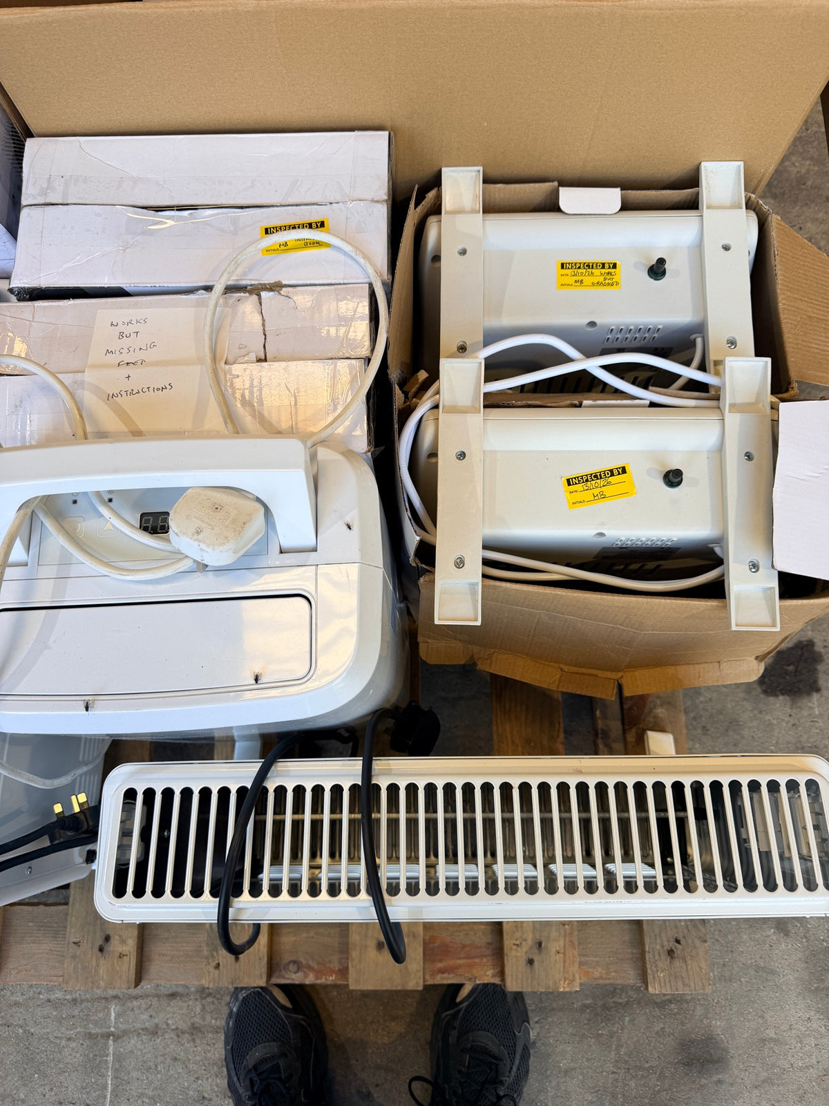 Dehumidifier, boxed units and oil-filled radiators with inspected stickers