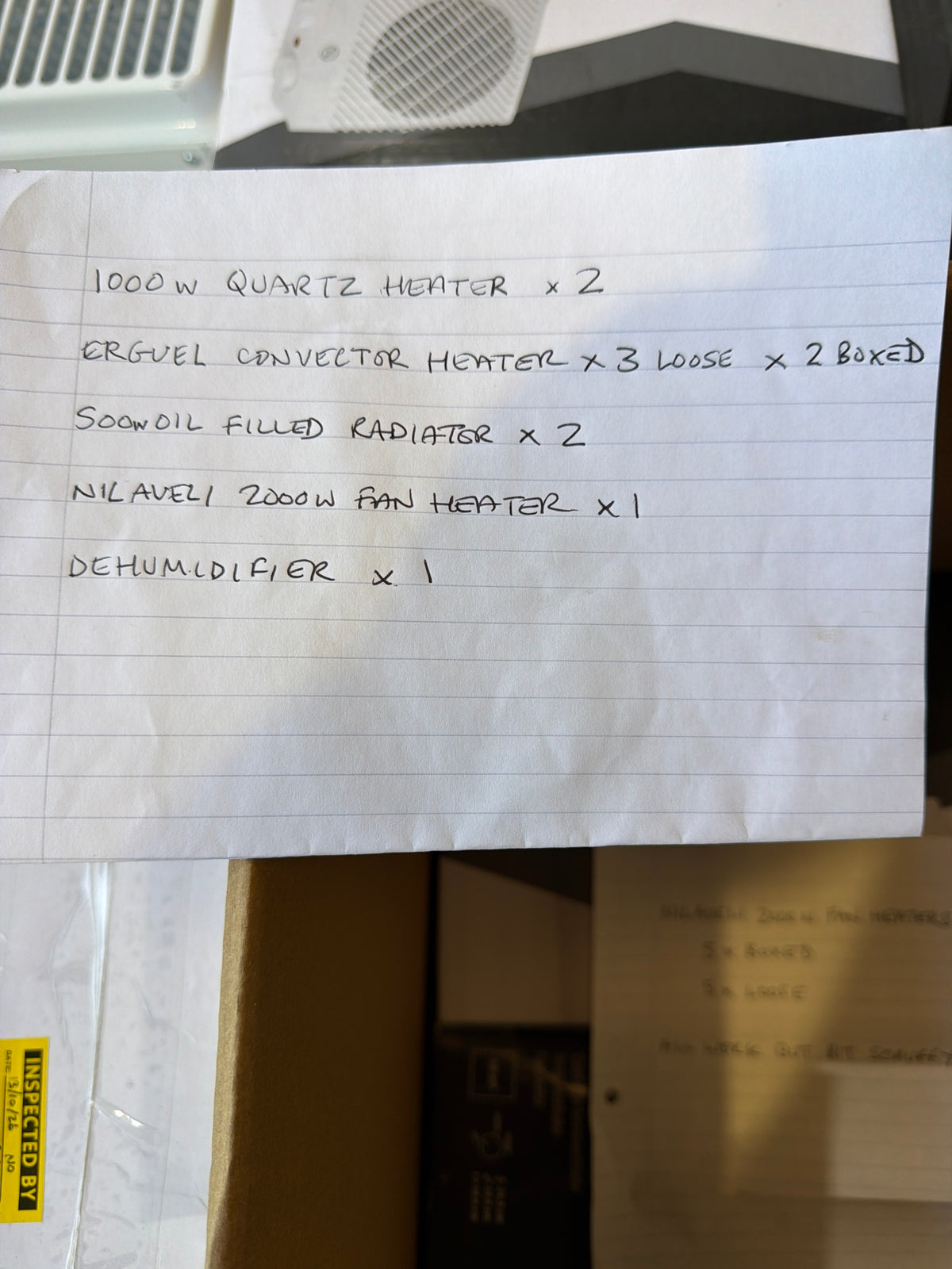 Handwritten pallet manifest